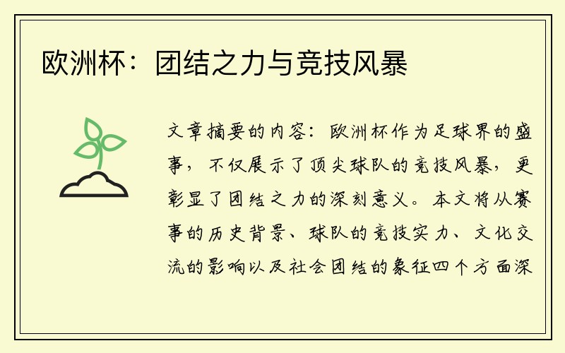 欧洲杯：团结之力与竞技风暴