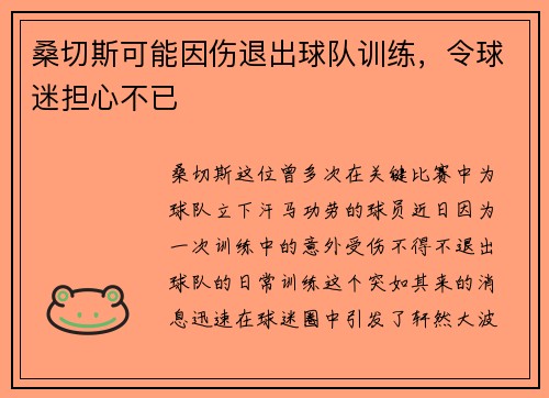 桑切斯可能因伤退出球队训练，令球迷担心不已